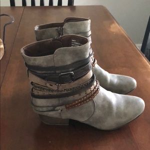 Gray, strappy booties